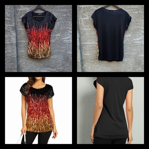 PrettyGuide Sequin Top Shimmer Glitter Loose‎ Bat Sleeve Party Tunic Tops - Picture 1 of 2